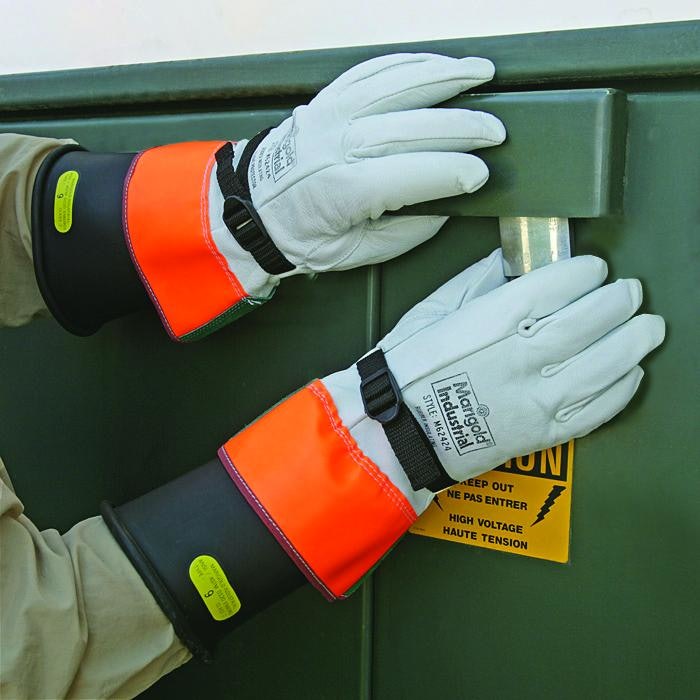Rubber insulating gloves with online leather protectors