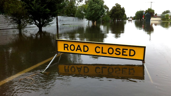 Id 15241 A Road Sign Sits In Floodwaters In Tallygaroopna Data