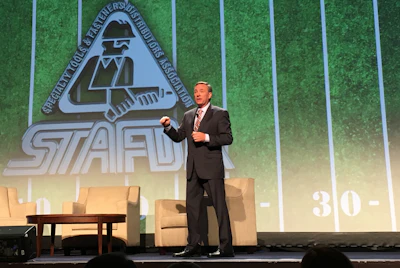 STAFDA president Terry Earl addresses the audience during STAFDA's General Session on Nov. 7. (ID photo)