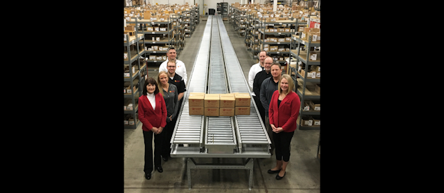The management team of B&F Fastener Supply in the warehouse of the company's Ramsey, MN headquarters location. (ID photo)