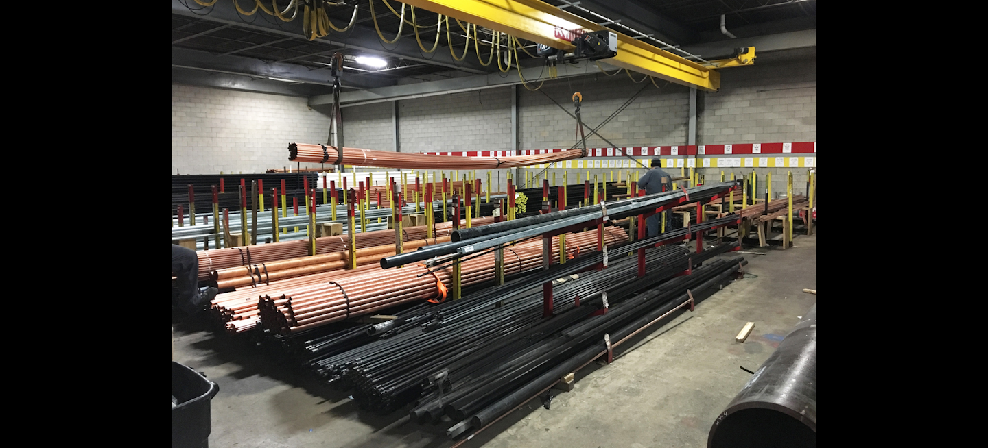 Pipe inventory inside Rundle-Spence's New Berlin, WI location. (ID photo)
