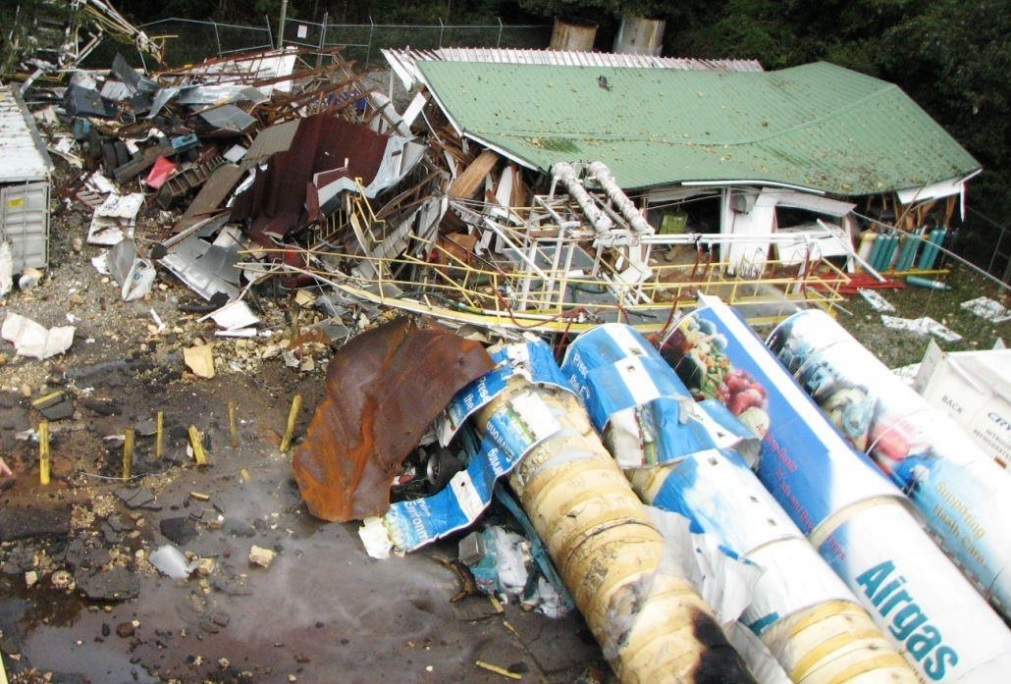 A post-incident photo from the U.S. Chemical Safety Board that shows damage from the 2016 explosion.