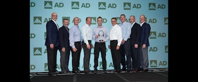 Members of Weber Supply accept AD Industrial's Giving Back award for their 150 Good Deed Program.