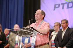 B&D Industrial CEO Andy Nations accepting PTDA's Warren Pike Award in Hollywood, FL on Sept. 29.