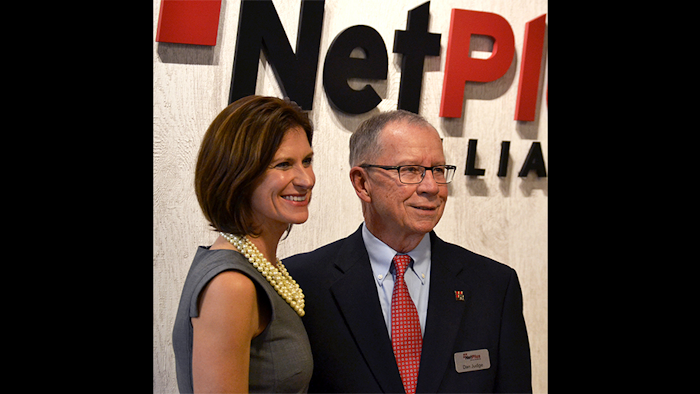 NetPlus Alliance president Jennifer Murphy and founder/CEO Dan Judge at NetPlus' new headquarters opening Nov. 2 in Lockport, NY.