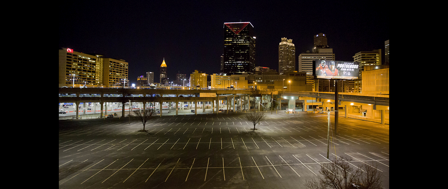 An area known as the Gulch, made up of parking lots and railroad lines, is seen against the downtown skyline in Atlanta. (AP photo)