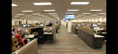 A look down just part of the expansive fourth floor of the Janesville contact center.