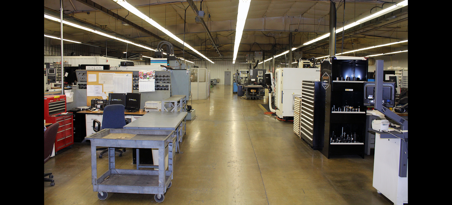 A look across most of Cline Tool's 50,000 square foot manufacturing space at its Newton, IA headquarters.