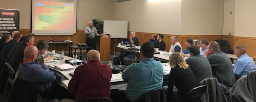 Simonds Saw representatives hold a distributor training session in April at Simonds' Fitchburg, MA facility.