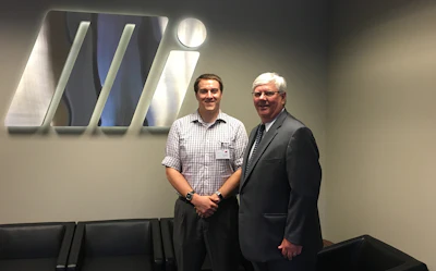 ID Editor Mike Hockett and Motion Industries President & CEO Tim Breen at Motion's Birmingham, AL headquarters in August 2017. (ID photo)