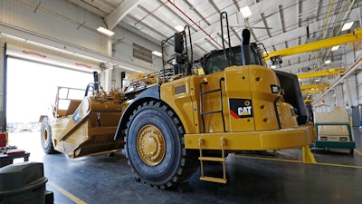 In this Sept. 18, 2019 photo, a new heavy duty Caterpillar grader awaits modification at Puckett Machinery Company in Flowood, MS.