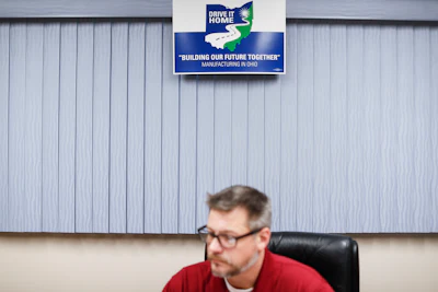 In this Nov. 27, 2018 file photo, David Green, president of Local UAW 1112, speaks in his office nearby the General Motors' Lordstown plant in Warren, OH.