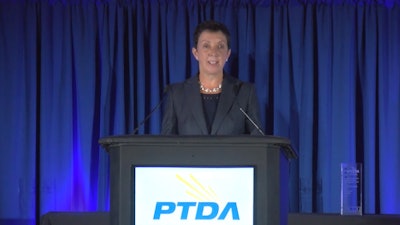 Sandy Sullivan delivering her Wendy B. McDonald Award acceptance speech during the PTDA Industry Summit Oct. 25 in Austin, TX.