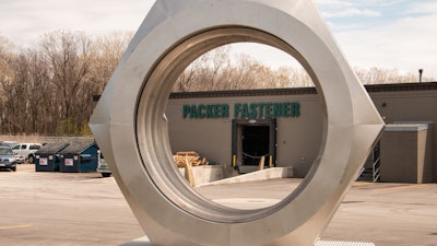 At 10 feet tall and made of 3.5 tons of solid stainless steel, this hex nut sitting at the edge of Packer Fastener's Green Bay, WI headquarters location is the world's largest.