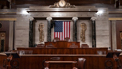 The chamber of the House of Representatives is seen at the Capitol in Washington on Monday, Feb. 3 as it is prepared for President Donald Trump to give his State of the Union address Tuesday night.