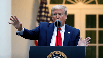 President Donald Trump in the Rose Garden of the White House, on Tuesday, April 14.