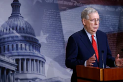 Senate Majority Leader Mitch McConnell speaks with reporters on Capitol Hill, April 21, 2020.