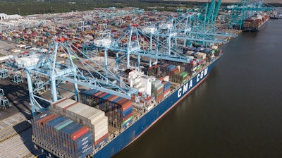 Container ship is unloaded at the Virginia International Gateway terminal in Norfolk, Va.