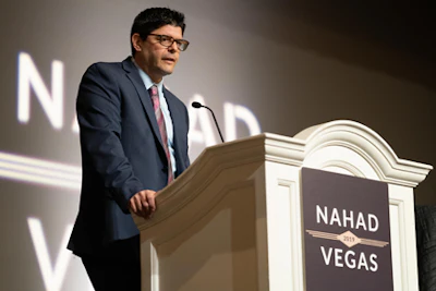 Sam Petillo, President and CEO of Singer Equities and President of NAHAD, speaking at NAHAD's 2019 annual meeting and convention in Las Vegas.