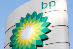 BP logo at a petrol station in London.