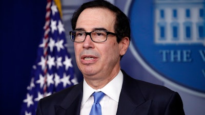 Treasury Secretary Steven Mnuchin speaks at the White House, April 21, 2020.