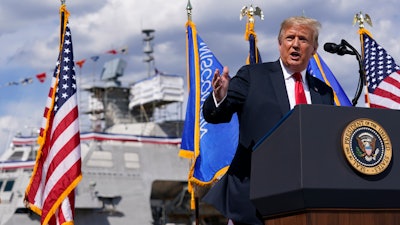 President Donald Trump speaks during a visit to Fincantieri Marinette Marine on Thursday, June 25 in Marinette, WI.