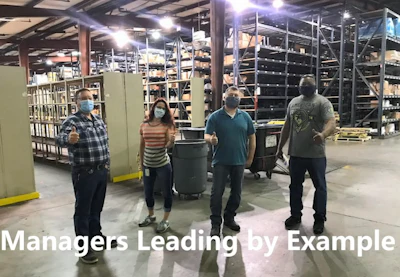 ORS Nasco Managers in the Muskogee Distribution Center doing their part to keep associates safe.