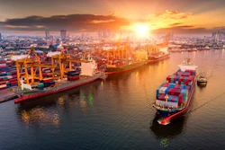Logistics And Transportation Of Container Cargo Ship And Cargo Plane With Working Crane Bridge In Shipyard At Sunset, Logistic Import Export And Transport Industry Background 1144933955 4048x2236