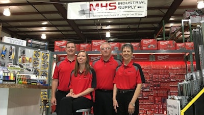 ID editor Mike Hockett visited MHS Industrial Supply in Mansfield, OH in 2016, where he snapped this photo of the Downs family of employees. From left is Brad Downs, who is now CEO of the company; Ashley Downs, who leads MHS' information technology; Phil Downs, who just retired as MHS CEO; and Ann Downs, MHS owner and sales representative.