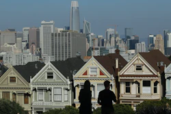 The 'Painted Ladies' historical Victorian homes seen from Alamo Square Park, San Francisco, Feb. 26, 2020.