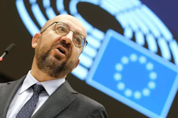 European Council President Charles Michel addresses the chamber at the European Parliament in Brussels, Oct. 21, 2020.