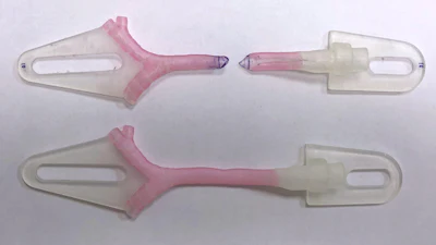 3D-printed models showing virtual surgical planning for a slide tracheoplasty procedure, courtesy Kaalan Johnson, M.D., Seattle Children's Hospital.