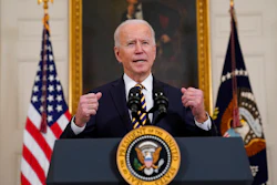President Joe Biden speaks on U.S. supply chains in the State Dining Room of the White House on Wednesday, Feb. 24 in Washington.
