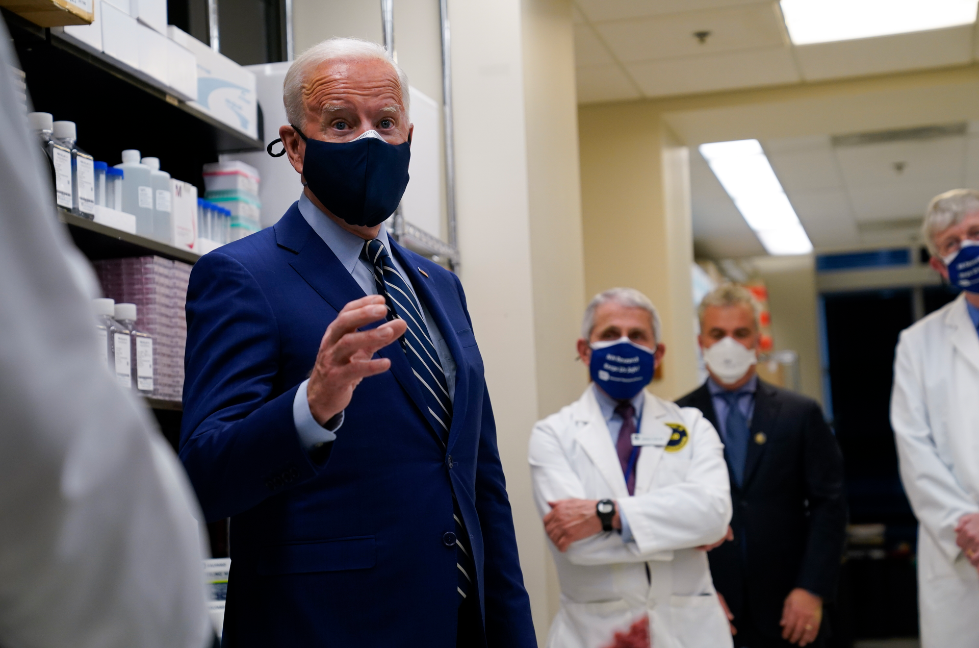 President Joe Biden speaks during a visit to the Viral Pathogenesis Laboratory at the National Institutes of Health.