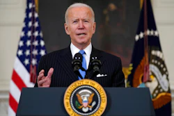 President Joe Biden speaks about efforts to combat COVID-19, in the State Dining Room of the White House, Tuesday, March 2, 2021, in Washington.