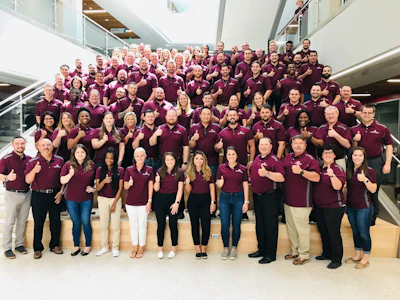 Texas A&M University Master of Industrial Distribution students after completing Residency Week 2019. The cohort was made up of managers with over 1,000 years of combined industry experience.