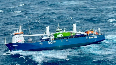 A view of the Dutch cargo ship Eemslift Hendrik in the Norwegian Sea, Monday, April 5, 2021.