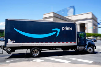 An Amazon truck drives in in Philadelphia on April 30.