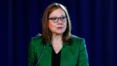 In this July 16, 2019 photo, General Motors CEO Mary Barra speaks during the opening of their contract talks with the United Auto Workers in Detroit.