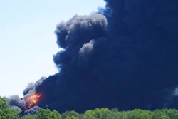 Flames and smoke are seen from an explosion at a chemical plant in Rockton, IL on Monday, June 14.