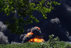 Flames and smoke are seen from an explosion at a chemical plant in Rockton, Ill., Monday, June 14, 2021.