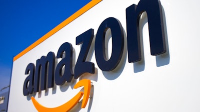 This April 16, 2020 shows the Amazon logo in Douai, northern France.