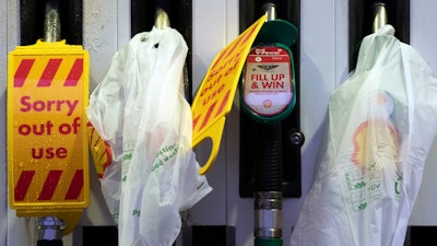 Closed pumps at a petrol station in Manchester, England, Sept. 27, 2021.