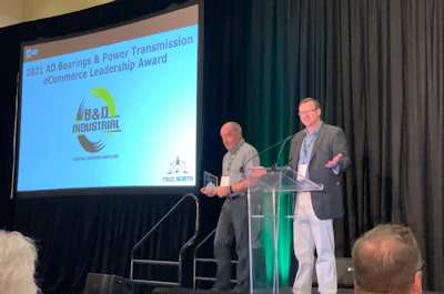 Robbie Floyd, Digital Business Manager at B&D Industrial, speaks after B&D was awarded AD's 2021 Bearings & Power Transmission eCommerce Leadership Award.