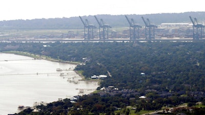 This Sept. 1, 2017, file photo shows cranes at the Port of Houston in Houston. A major U.S. port was the target last month of suspected nation-state hackers. The Port of Houston, a critical piece of infrastructure along the Gulf Coast, issued a statement Thursday that it had successfully defended against an attempted hack in August and that no operational data or systems were impacted.