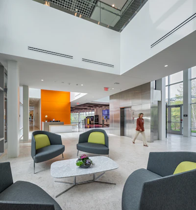 A look inside the lobby area of Berkshire eSupply's state-of-the-art new headquarters facility in Novi, MI.