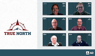 AD Industrial & Safety-Canada outgoing Chairperson Scott Simpson (upper left) presented alongside incoming Chairperson Guy Desroches (upper right), President Rob Dewar (middle left), Marketing Manager Darryl Lee, Vice President of Finance & Operations Brad Harper (bottom left) and Vice President of Supplier Relations John Morrison (bottom right).