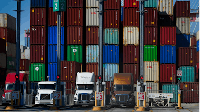 Containers are stacked at the Port of Long Beach in Long Beach, CA on Oct. 1, 2021.
