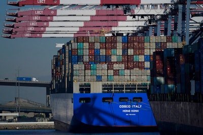 A container ship is docked at the Port of Long Beach in Long Beach in CA on Oct. 1, 2021.