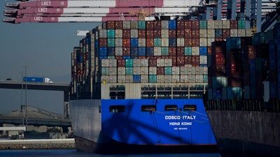 A container ship is docked at the Port of Long Beach in Long Beach in CA on Oct. 1, 2021.